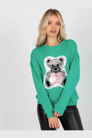 Basics from Amsterdam Zelená halenka s třpytivou aplikací medvídka LK-BZ-509067-1.27-tyrkys