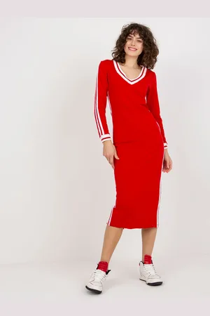 Fancy Červené midi šaty s výstřihem do V FA-SK-8297.18P-red