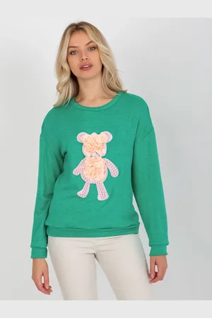 Basics from Amsterdam Zelená halenka s třpytivou aplikací medvídka LK-BZ-509067.15-tyrkys