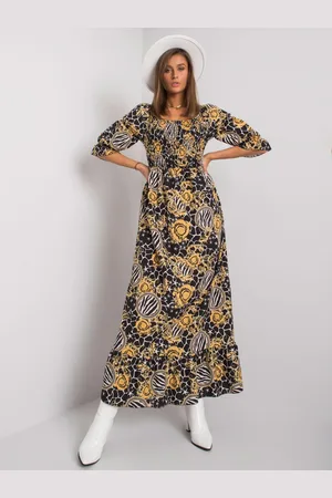 Italy Moda Černo-žluté vzorované maxi šaty -DHJ-SK-13965-1.61P-black-yellow