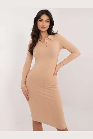 RELEVANCE Camel mini šaty s dlouhým rukávem a límečkem RV-SK-10010.40-camel