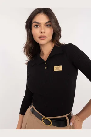 RELEVANCE Černé dámské žebrované tričko s límečkem RV-BZ-9949.11X-black