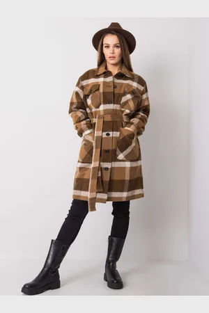 Basics from Amsterdam Hnědý dámský károvaný kabát -LK-PL-508354.16X-brown