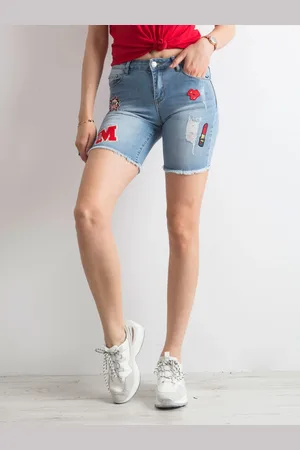 Basics from Amsterdam Dámské džínové šortky s vyšším pasem a nášivkami JMP-SN-Q497.93-blue