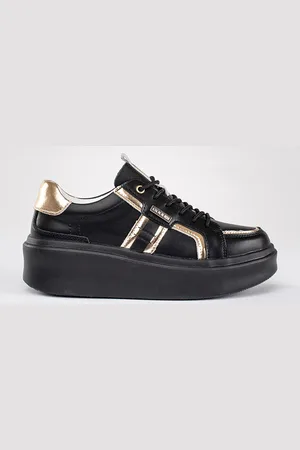 SHELOVET Kožené černo-zlaté sneakersy na platformě GD-XF-134B