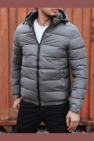 Basics from Amsterdam Šedá pánská prošívaná zimní bunda s kapucí TX4844