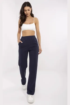 Basics from Amsterdam Bavlněné dámské tmavě modré kalhoty s kapsami a vysokým pasem NM-DR-R62112.00-navy