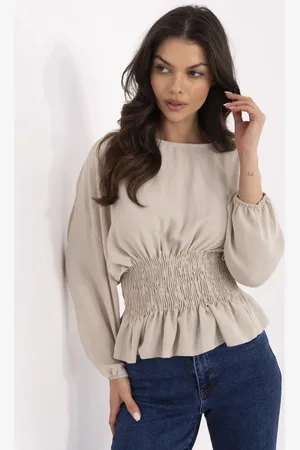Sublevel Béžová dámská elegantní halenka s nabíraným pasem D50021F11088A-beige
