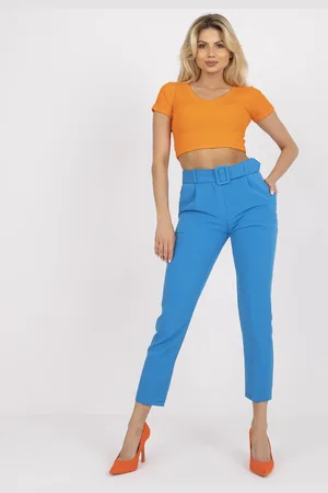 Italy Moda Světle modré dámské kalhoty s vysokým pasem DHJ-SP-12787.21X-light blue