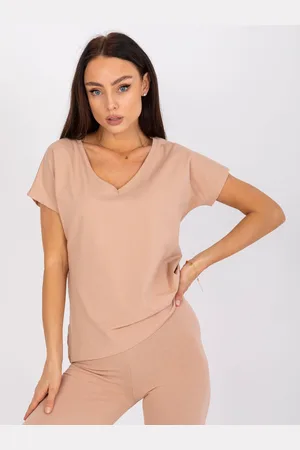 BASIC FEEL GOOD Camel basic tričko Arlette s "V" výstřihem AP-TS-A-004-camel