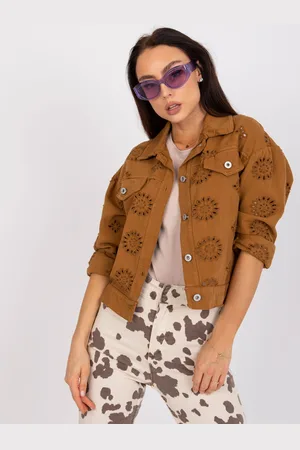 Italy Moda Karamelová džínová bunda Colima s perforovaným vzorem -DHJ-KR-5211.69P-caramel