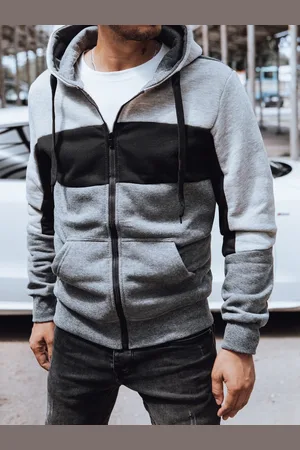 Basics from Amsterdam Šedo-černá pánská mikina na zip s kapucí BX5831