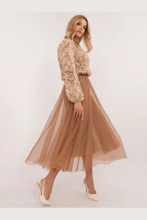 Italy Moda Camel dámská tylová midi sukně DHJ-SD-19568.13X-camel