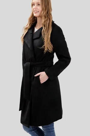 Perso Klasický dlouhý černý dámský kabát MAH 201003 F - Black