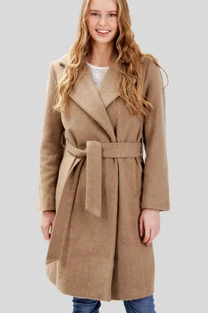 Perso Klasický dlouhý béžový dámský kabát MAH 201003 F - Beige