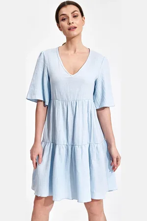 Figl Světle modré letní bavlněné šaty M869 Light Blue
