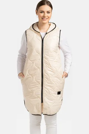 Perso Světle béžová lehká dámská vesta s neodnímatelnou kapucí BLE 230000 F - Beige