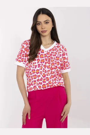 Italy Moda Bílo-fuchsiová dámská halenka s krátkým rukávem MI-BZ-M6312-1.29-fuchsia