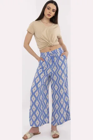 Sublevel Modré dámské vzorované letní kalhoty z viskózy D73771M62237H-blue
