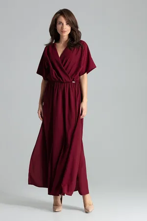 LENITIF Dlouhé elegantní šaty L055 Deep Red