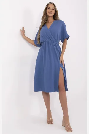 Italy Moda Tmavě modré dámské mušelínové šaty s krátkým rukávem MI-SK-121008.84-dark blue