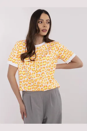 Italy Moda Bílo-oranžová dámská halenka s krátkým rukávem a kulatým výstřihem MI-BZ-M6313.94-orange