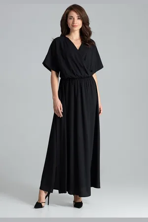 LENITIF Dlouhé elegantní šaty L055 Black