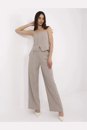 Italy Moda Tmavě béžový dámský komplet s topem bez rukávů MI-KMPL-A2349.75-dark beige
