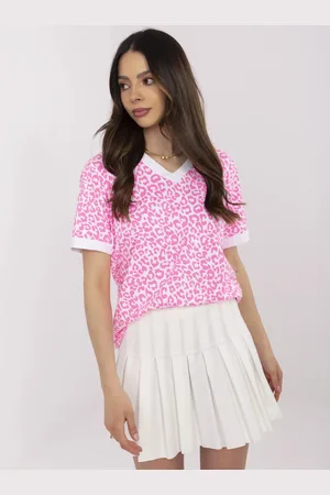 Italy Moda Bílo-růžová dámská halenka s krátkým rukávem MI-BZ-M6312.22-neon pink