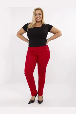 Basics from Amsterdam Červené dámské plus size bavlněné kalhoty AT-SP-294.25-red
