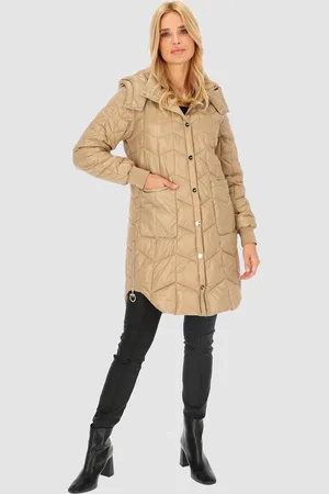 Perso Béžová dámská prošívaná bunda s bočními rozparky BLH 235050 F - Beige
