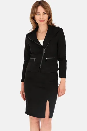 Perso Černá dámská krátká bunda z umělého semiše BLE 241065 F - Black