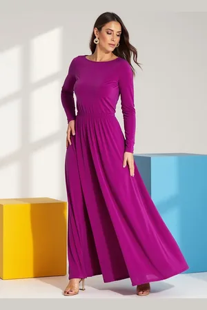 Figl Fuchsiové dámské maxi šaty s dlouhým rukávem M1166 Fuchsia S