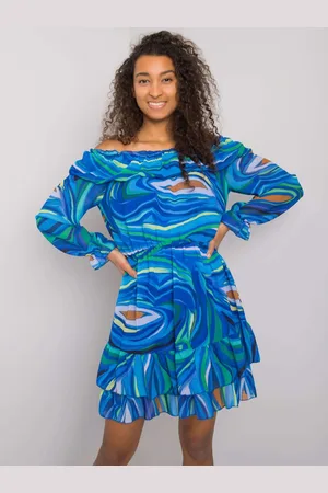 Italy Moda Modré vzorované "carmen" šaty Edmonton DHJ-SK-15015-1.48P-blue