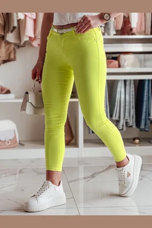Basics from Amsterdam Limetkové dámské kalhoty s páskem VIVASKIN UY2461
