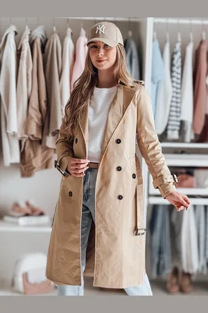 Basics from Amsterdam Světle hnědý dlouhý trenčkot s páskem SLIMFOTA NY0746