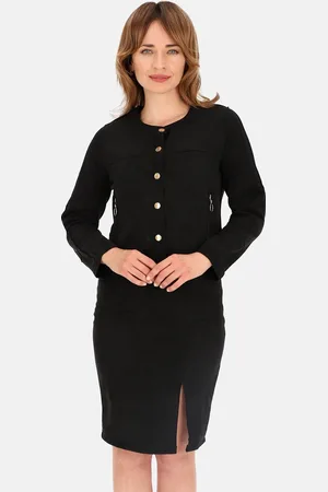 Perso Černá dámská krátká semišová bunda se zlatými cvočky BLE 241085 F - Black