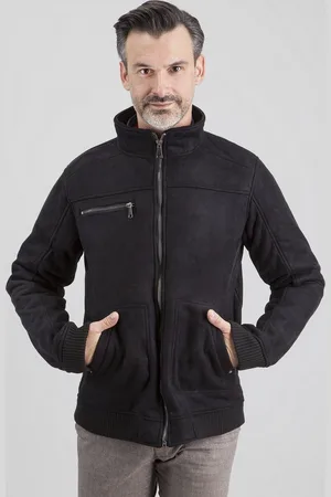 Perso Černá pánská semišová bunda se zapínáním na zip PKH 91C0000 H - Black