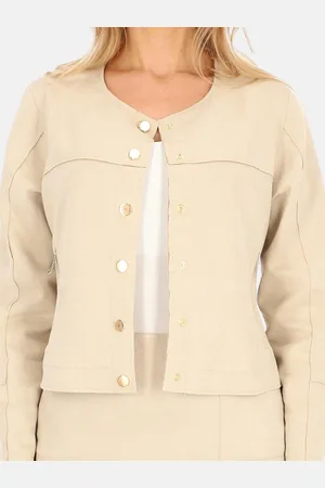 Perso Béžová dámská krátká semišová bunda se zlatými cvočky *BLE 241085 F Beige