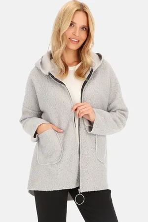 Perso Světle šedý dámský krátký kabát s kapucí BLH 81CW4444 F - Grey