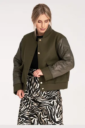 Figl Olivově zelený dámský bomber s prošívanými rukávy M1097 Olive Green