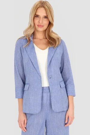 Perso Světle modrý dámský lněný blejzr se 7/8 rukávy VEE 252688 F - Light blue