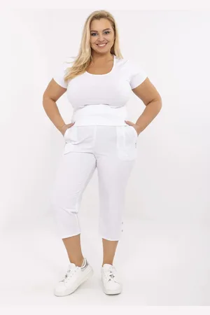 Basics from Amsterdam Bílé dámské plus size 3/4 kalhoty s viskózou AT-SP-845.64-white