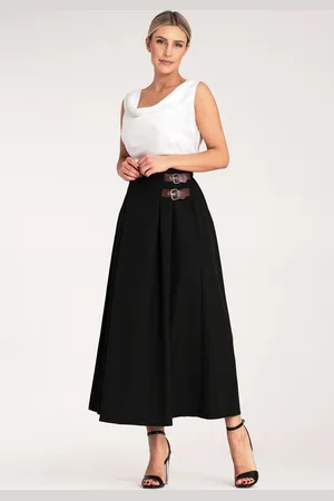 Figl Černá dámská elegantní midi sukně s bočními pásky a přezkami M1156 Black