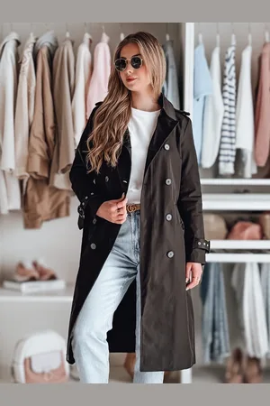Basics from Amsterdam Černý dlouhý trenčkot s páskem SLIMFOTA NY0747