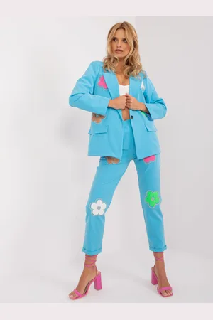 Italy Moda Světle modrý květinový komplet saka a kalhot DHJ-KMPL-18806.30-light blue