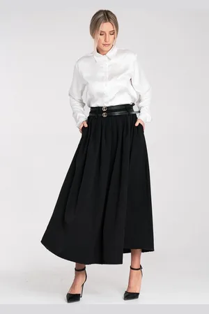 Figl Elegantní černá dámská midi sukně s kapsami M1116 Black