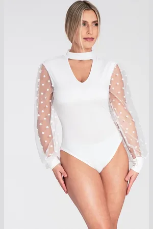 Figl Bílé dámské body s puntíkovanými rukávy M1081 White