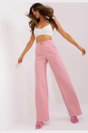 Basics from Amsterdam Světle růžové elegantní kalhoty s vysokým pasem LK-SP-508862-1.08-light pink