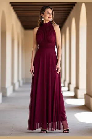 Figl Vínové dámské maxi šaty s odhalenými rameny M1173 Deep Red